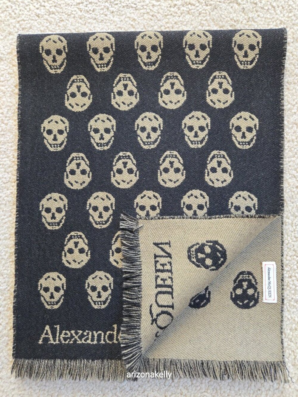 McQueen Wool Skull Scarf Jacquard Black & Tan - Picture 14 of 15